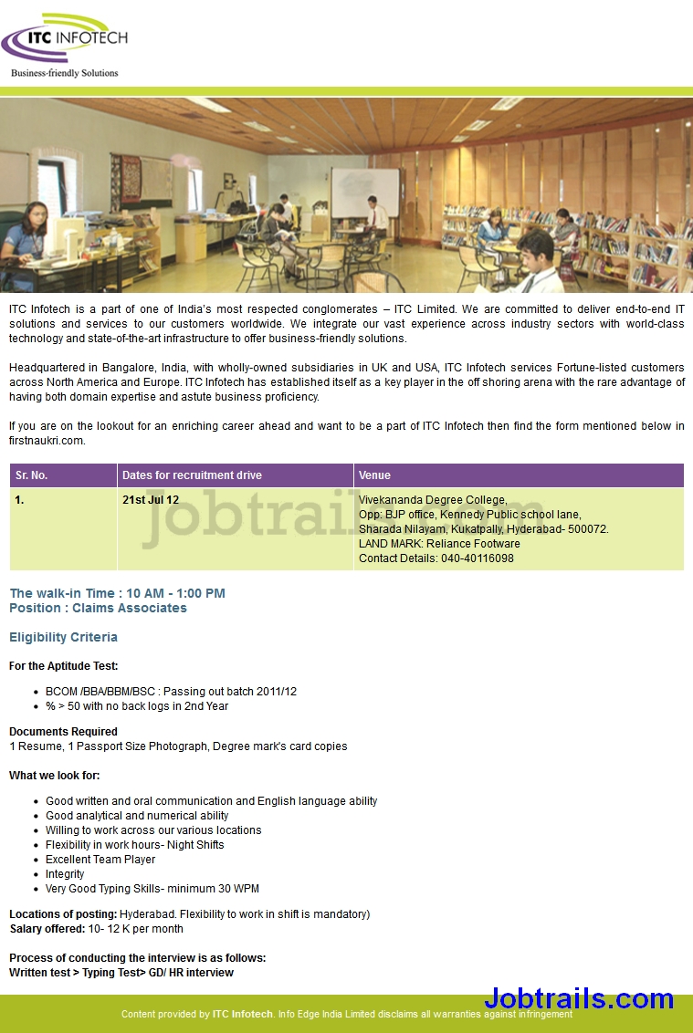 itc-infotech-freshers-off-campus-7th-july-2012-claims-associates-role